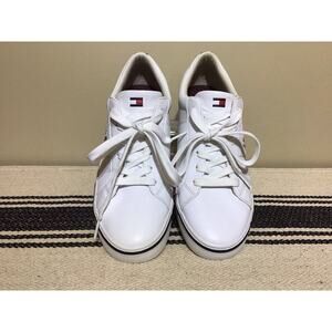 Tommy Hilfiger Logo White Sneakers Sz 10 Streetwear Blokecore Preppy Casual